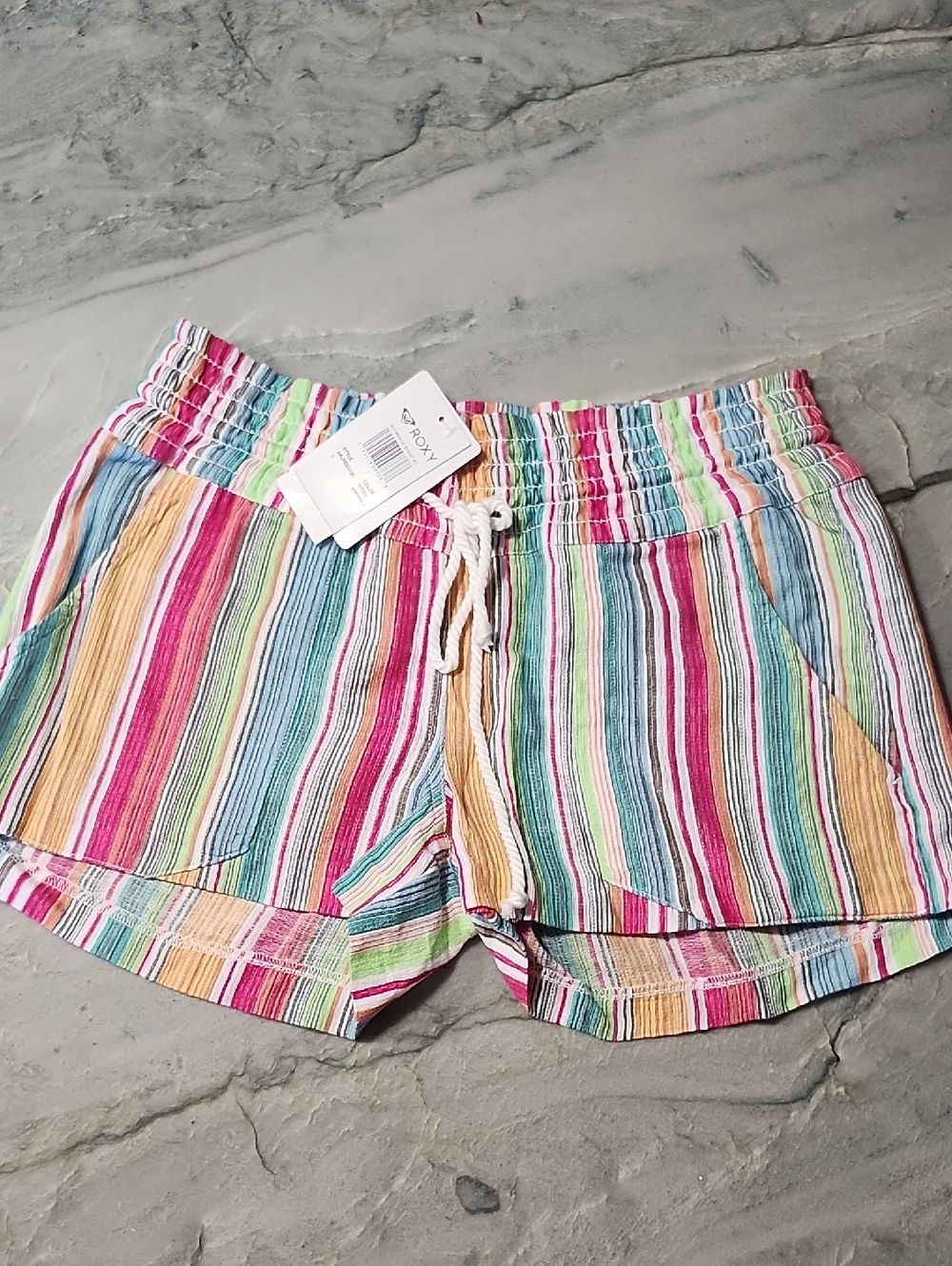 Roxy Multicolor Striped Drawstring Women's Shorts - Pink, Blue, Green, Yellow